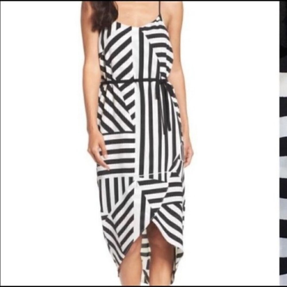 NWT Felicity & Coco Black & White Striped Hi Low Spaghetti Strap Dress Women's M